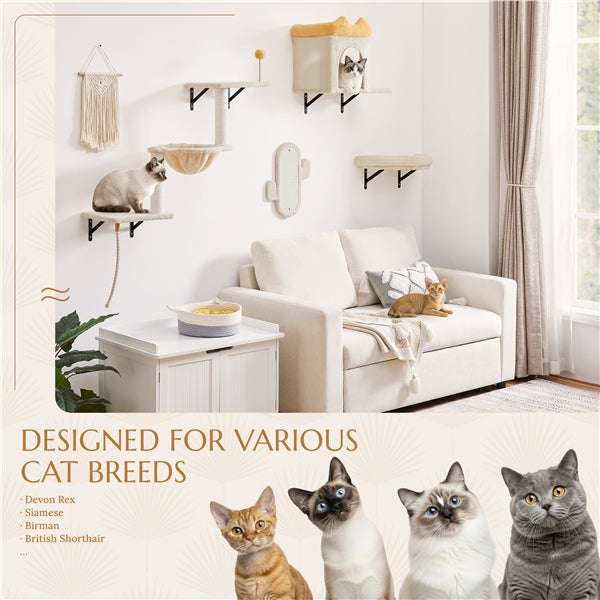 Yaheetech Wall-Mounted Cat Furniture — Cat Condo, Shelves, Basket & Scratching Post Set