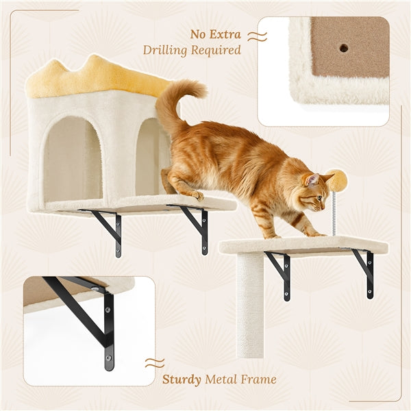 Yaheetech Wall-Mounted Cat Furniture — Cat Condo, Shelves, Basket & Scratching Post Set