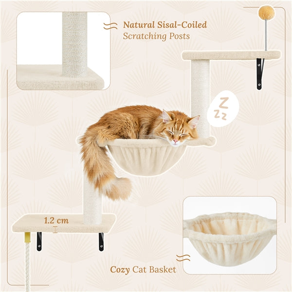 Yaheetech Wall-Mounted Cat Furniture — Cat Condo, Shelves, Basket & Scratching Post Set