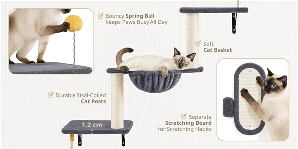 Yaheetech Wall-Mounted Cat Furniture — Cat Condo, Shelves, Basket & Scratching Post Set
