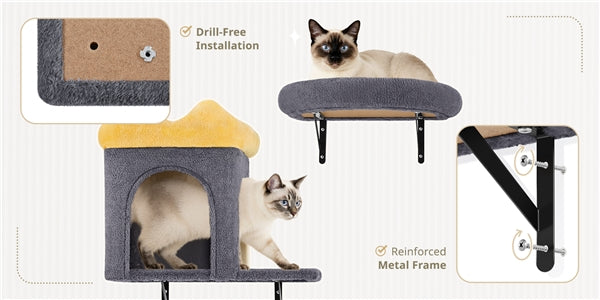 Yaheetech Wall-Mounted Cat Furniture — Cat Condo, Shelves, Basket & Scratching Post Set