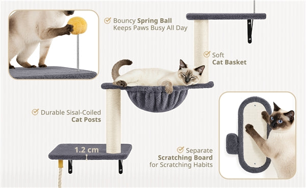 Yaheetech Wall-Mounted Cat Furniture — Cat Condo, Shelves, Basket & Scratching Post Set