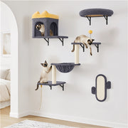 Yaheetech Wall-Mounted Cat Furniture — Cat Condo, Shelves, Basket & Scratching Post Set