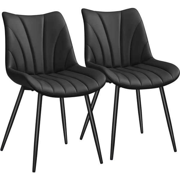2x Modern Faux Leather Upholstered Dining Chairs with Metal Legs