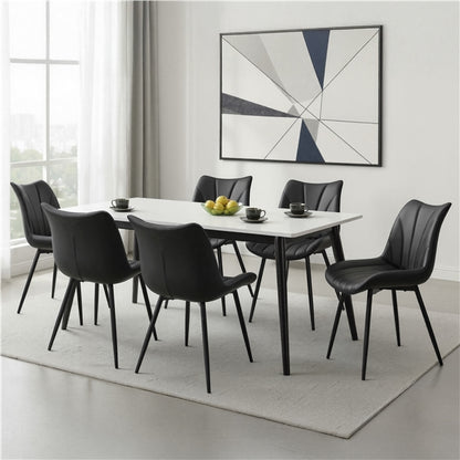 2x Modern Faux Leather Upholstered Dining Chairs with Metal Legs