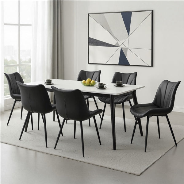 2x Modern Faux Leather Upholstered Dining Chairs with Metal Legs
