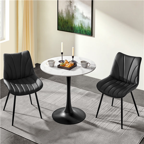 2x Modern Faux Leather Upholstered Dining Chairs with Metal Legs