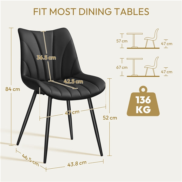 2x Modern Faux Leather Upholstered Dining Chairs with Metal Legs