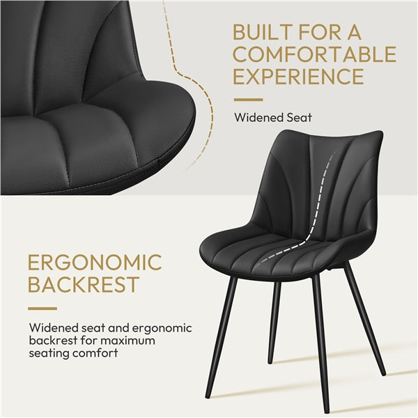 2x Modern Faux Leather Upholstered Dining Chairs with Metal Legs