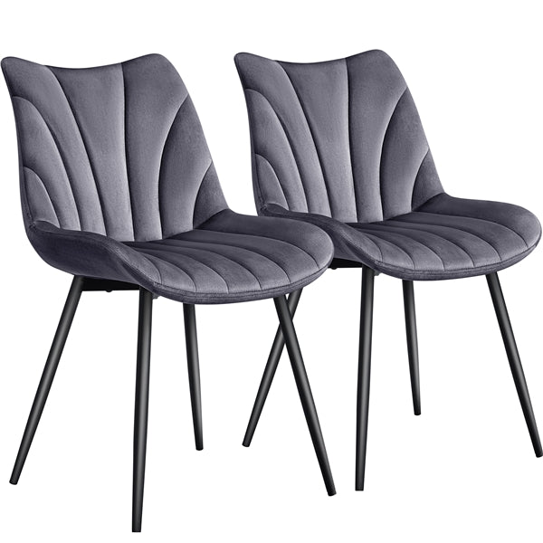 Set of 2 Modern Velvet Fabric Upholstered Dining Chairs with Metal Legs