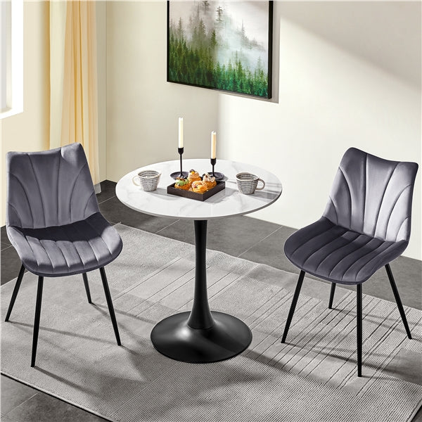 Set of 2 Modern Velvet Fabric Upholstered Dining Chairs with Metal Legs
