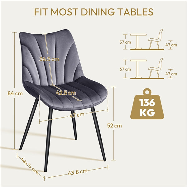 Set of 2 Modern Velvet Fabric Upholstered Dining Chairs with Metal Legs
