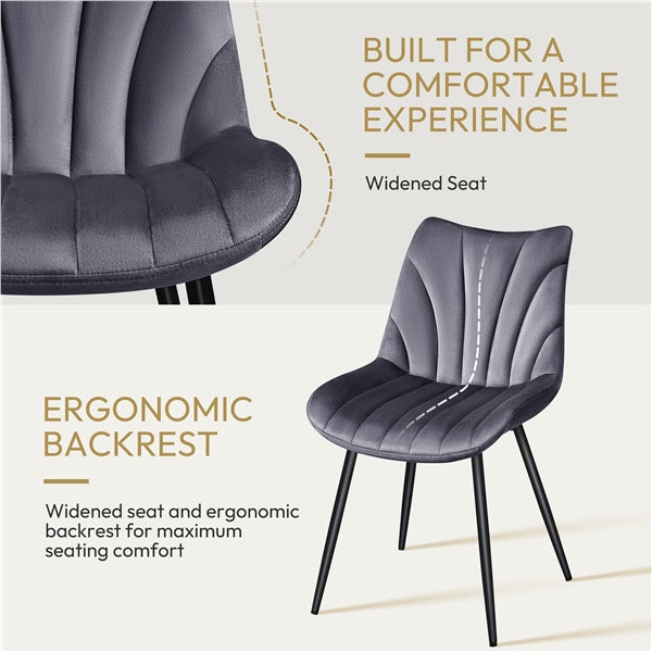 Set of 2 Modern Velvet Fabric Upholstered Dining Chairs with Metal Legs