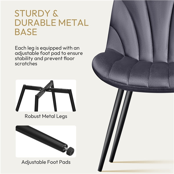 Set of 2 Modern Velvet Fabric Upholstered Dining Chairs with Metal Legs