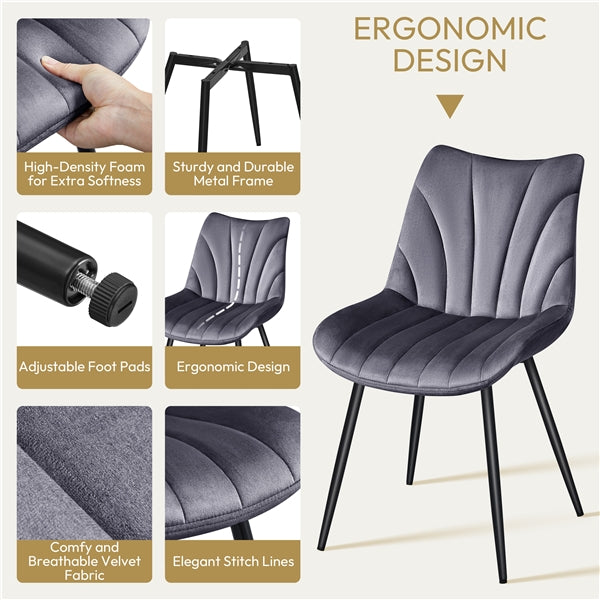 Set of 2 Modern Velvet Fabric Upholstered Dining Chairs with Metal Legs