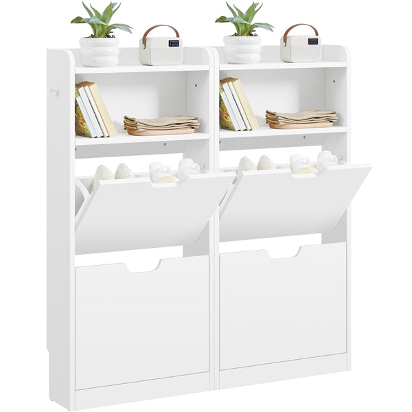 4-Layer Dual Flip-Drawer Shoe Cabinet Modern Freestanding Shoe Storage Cabinet