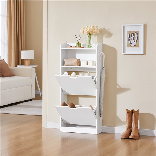 4-Layer Dual Flip-Drawer Shoe Cabinet Modern Freestanding Shoe Storage Cabinet