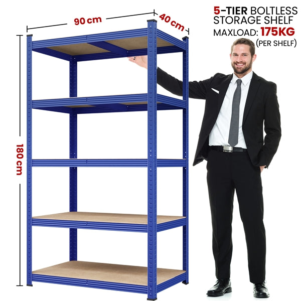 180cm H Heavy-Duty 5-Tier Garage Storage Shelf Rack Steel Shelving Unit