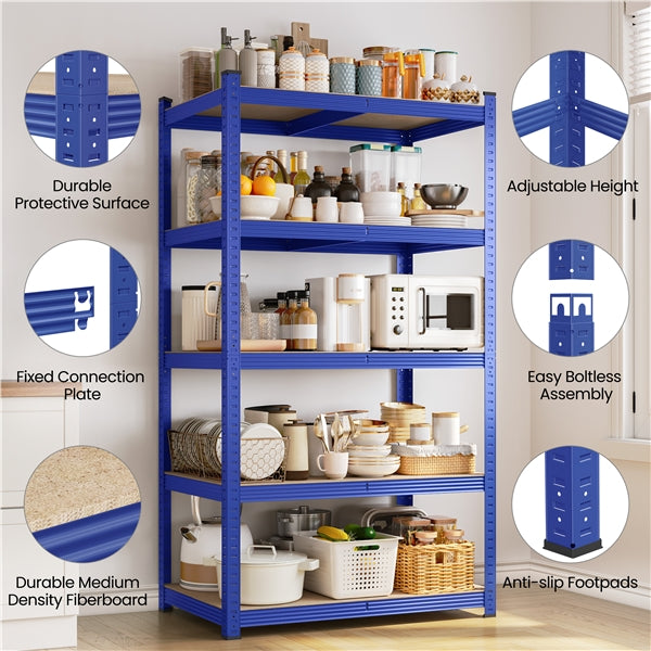 180cm H Heavy-Duty 5-Tier Garage Storage Shelf Rack Steel Shelving Unit