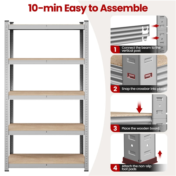 180cm H Heavy-Duty 5-Tier Steel Shelving Unit Garage Storage Shelf Rack