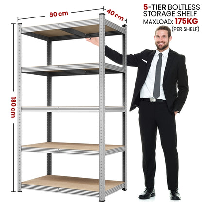 180cm H Heavy-Duty 5-Tier Steel Shelving Unit Garage Storage Shelf Rack
