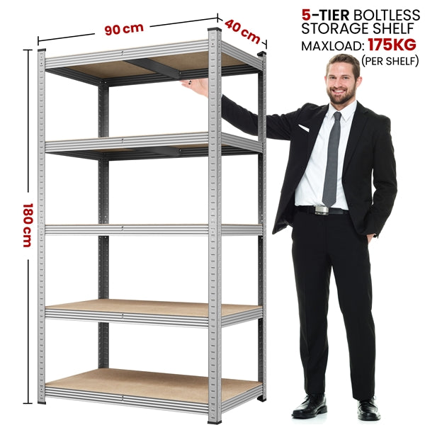 180cm H Heavy-Duty 5-Tier Steel Shelving Unit Garage Storage Shelf Rack