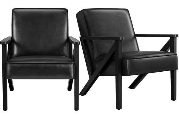 Mid-Century Faux Leather Accent Chair – Retro Lounge Armchair