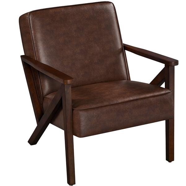 Mid-Century Faux Leather Accent Chair – Retro Lounge Armchair