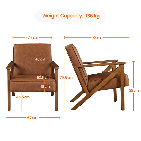 Mid-Century Faux Leather Accent Chair – Retro Lounge Armchair