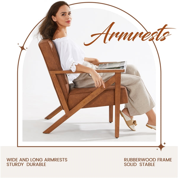 Mid-Century Faux Leather Accent Chair – Retro Lounge Armchair