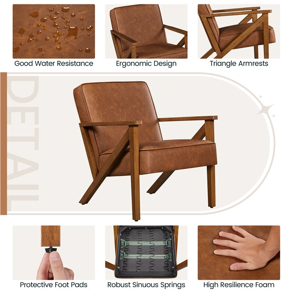 Mid-Century Faux Leather Accent Chair – Retro Lounge Armchair