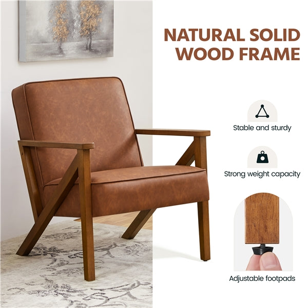 Mid-Century Faux Leather Accent Chair – Retro Lounge Armchair