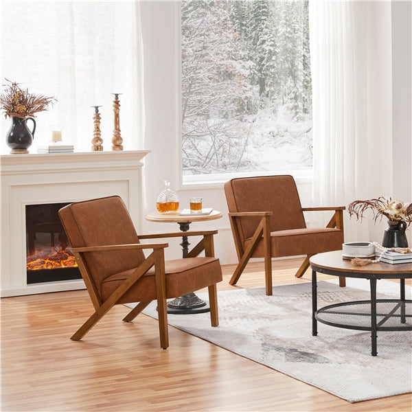 Mid-Century Faux Leather Accent Chair – Retro Lounge Armchair