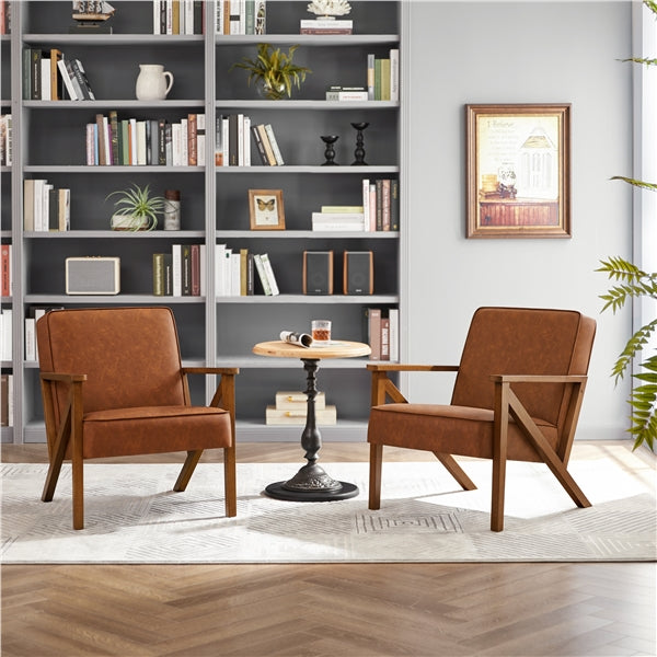 Mid-Century Faux Leather Accent Chair – Retro Lounge Armchair
