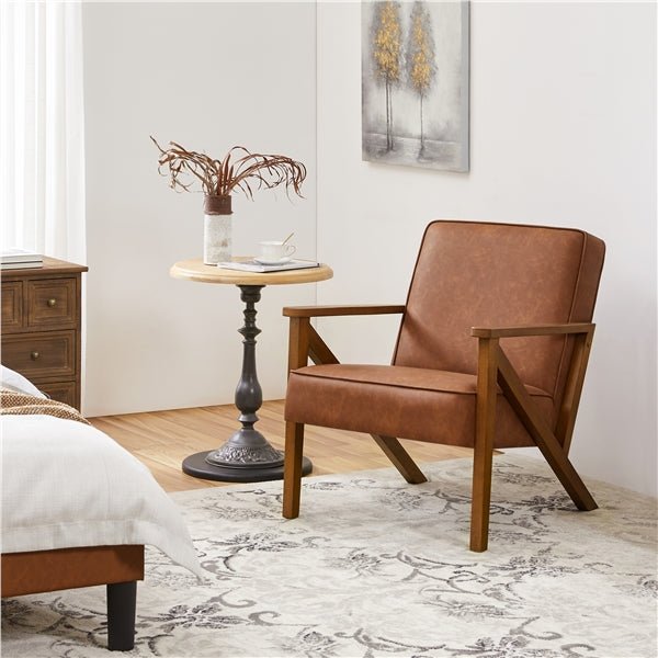 Mid-Century Faux Leather Accent Chair – Retro Lounge Armchair