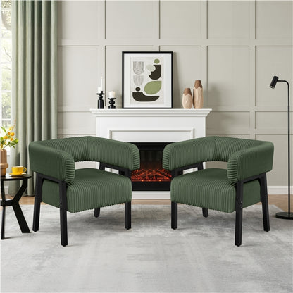 2pcs Corduroy Barrel Accent Chair Contemporary Upholstered Armchair