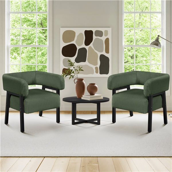 2pcs Corduroy Barrel Accent Chair Contemporary Upholstered Armchair