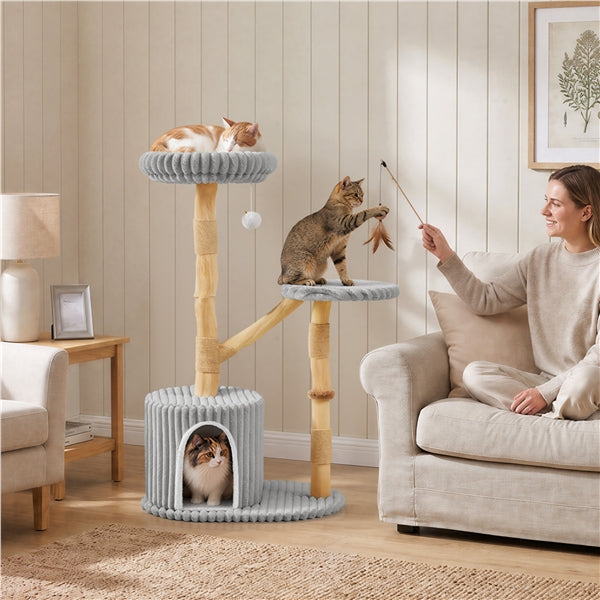 104 cm Cat Tree with Pear Wood Posts and Jute Scratching Surface
