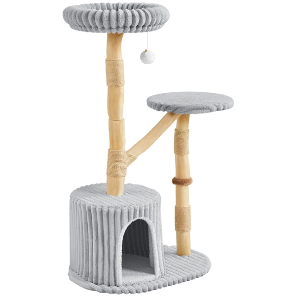 104 cm Cat Tree with Pear Wood Posts and Jute Scratching Surface