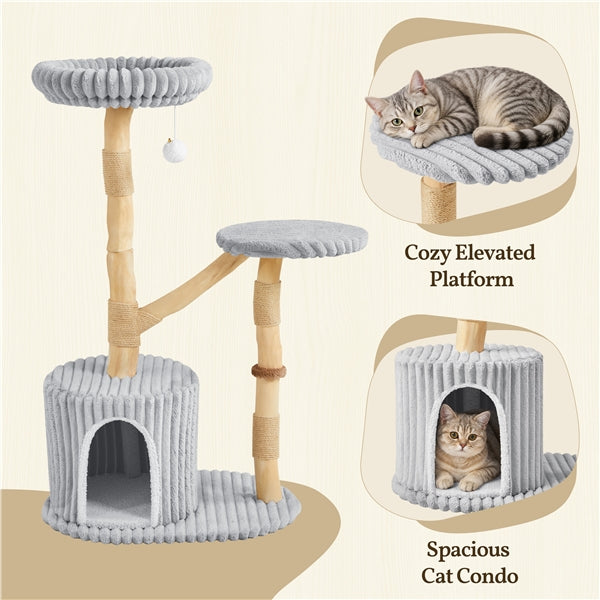 104 cm Cat Tree with Pear Wood Posts and Jute Scratching Surface