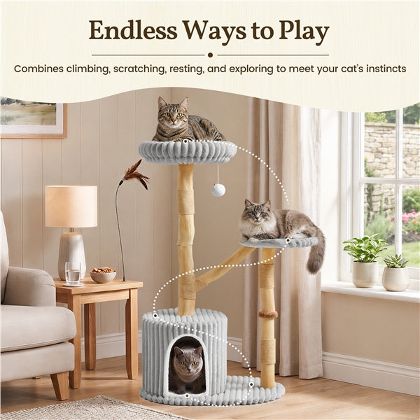 104 cm Cat Tree with Pear Wood Posts and Jute Scratching Surface