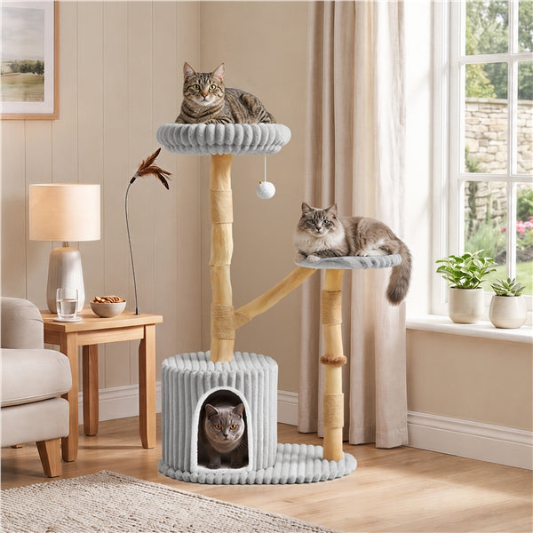 104 cm Cat Tree with Pear Wood Posts and Jute Scratching Surface
