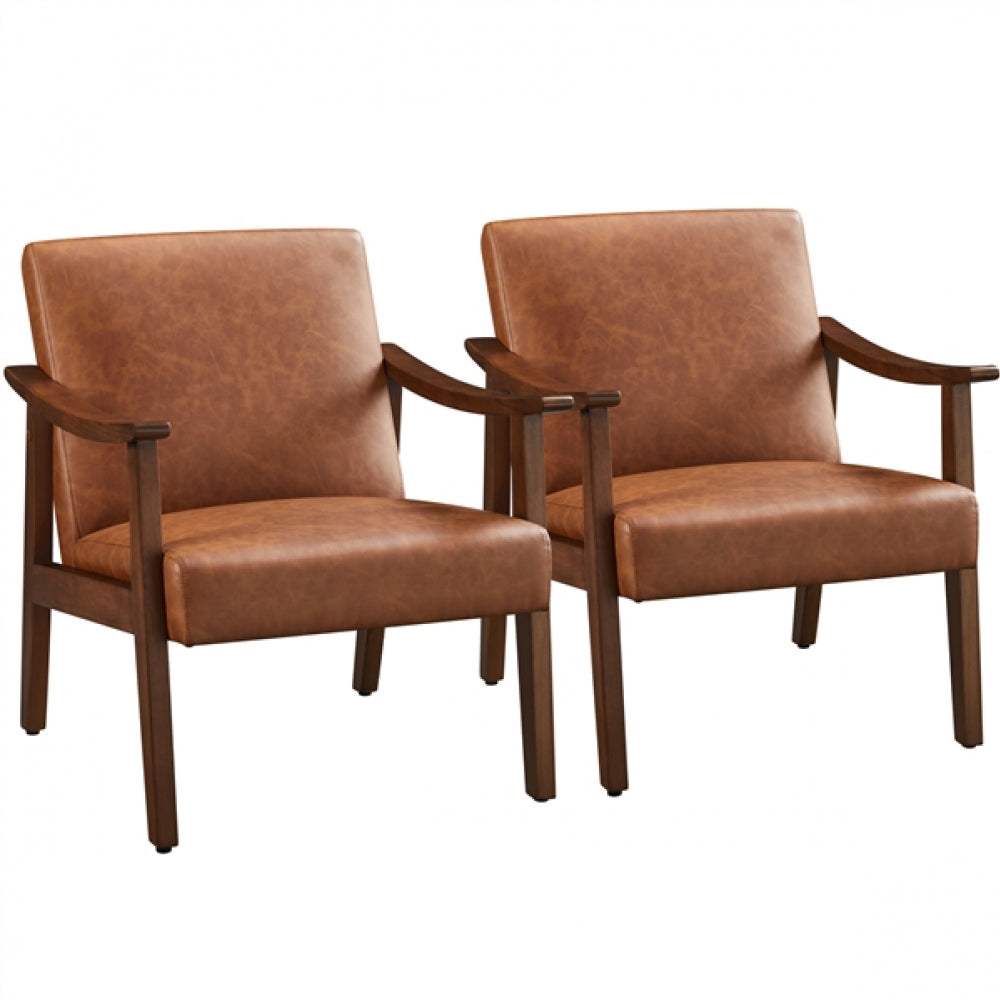Mid-Century Modern Faux Leather Armchairs with Solid Wood Frame Accent Chair