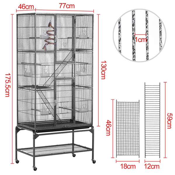 175.5cm H Extra Large Pet Cage Mobile Large Bird Cage Parrot Cage