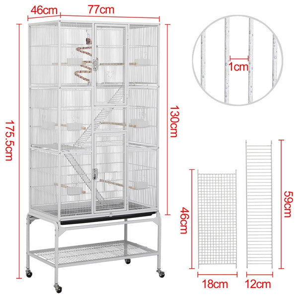 175.5cm H Extra Large Bird Cage Rolling Metal Pet Cage