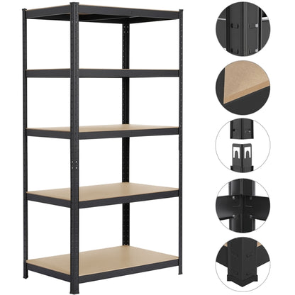 5 Tiers Metal Storage Shelving Adjustable Display Rack Unit