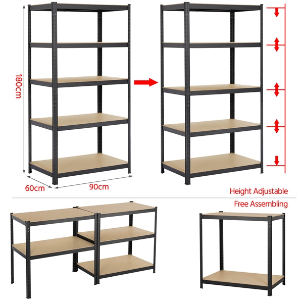 5 Tiers Metal Storage Shelving Adjustable Display Rack Unit
