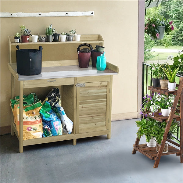 Outdoor Garden Potting Bench Table Work Bench Metal Tabletop