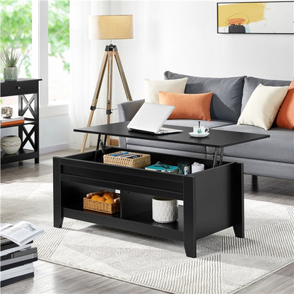 L 120cm Lift Top Coffee Table w/Hidden Compartment & 2 Open Shelves