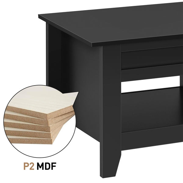 L 120cm Lift Top Coffee Table w/Hidden Compartment & 2 Open Shelves